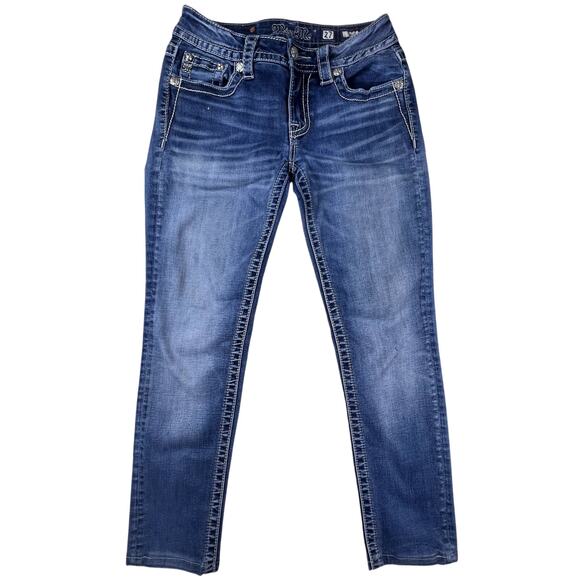 Vintage Y2K Miss Me Skinny Jeans 27 | Embroidered Angel Wing Rhinestone Denim - Picture 3 of 16